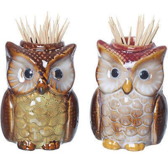 Transpac Other - Ceramic Owl Toothpick Holders - 2 Assorted Designs